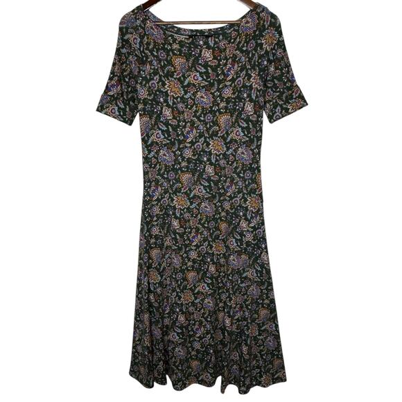 Ralph Lauren Midi Dress Black Label Green Floral size Medium - Picture 1 of 5